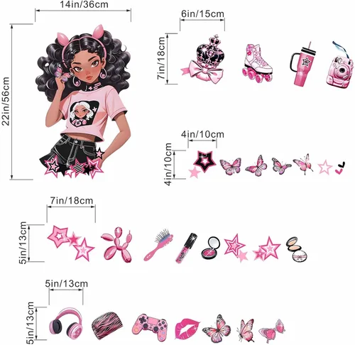 Miniatura 4 de Adhesivos de pared para dormitorio para niñas negras: calcomanías de moda de mariposas afroamericanas de pelar y pegar - decoración de arte