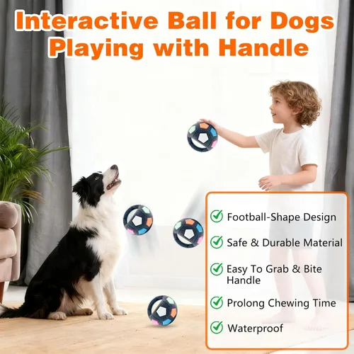 Miniatura 4 de Pelota calmante para perros con asa, pelota interactiva para jugar con mascotas, pelotas de tenis amarillas integradas y sonido chirriante