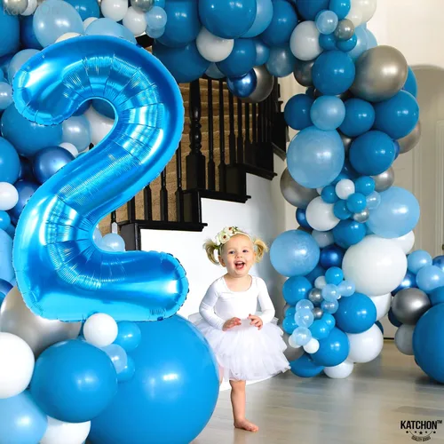 Miniatura 5 de KatchOn, Globo grande azul número 2 de 40 pulgadas Decoraciones de cumpleaños de Baby Shark para niño de 2 años Globo azul número 2 Globo
