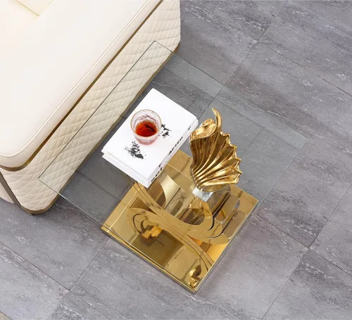 Miniatura 128 de Mesa de centro de cristal de lujo, mesa de centro de sofá de 47 pulgadas con marco de acero inoxidable dorado y parte superior de vidrio negro, mesa
