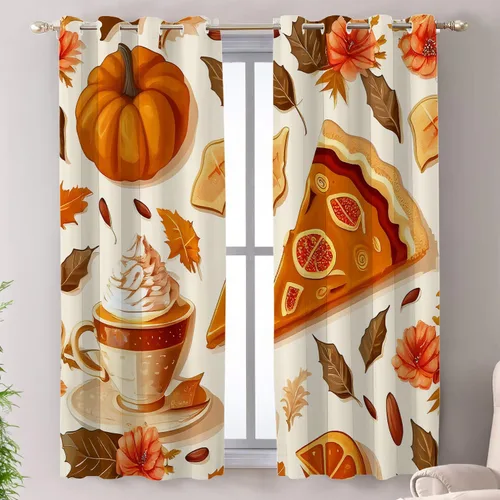 Miniatura 210 de Shrahala Beige and Orange Abstract Art Brushstrokes Blackout Curtain Tiers, Abstract Oil Paint Kitchen Valance Light Blocking Tier Drapes with Rod
