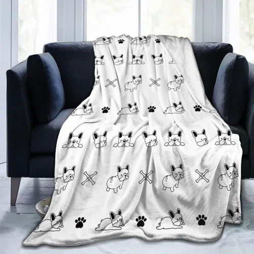 Miniatura 11 de Manta Bichon Frise, 30 x 40 pulgadas, sin costuras, bocetos negros de bichón, cabezas de cachorro, patrón de huesos y patas, manta de franela