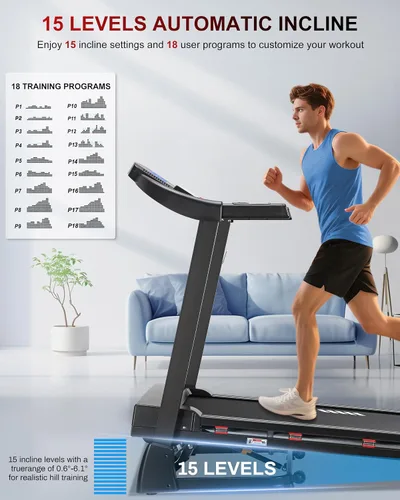 Miniatura 4 de Treadmill with 15-Level Auto Incline, Folding Treadmill for Home, 0.6-10 MPH, 350 LB Capacity, 18.11" Wide Running Belt, 3.5 HP, Shock Absorption