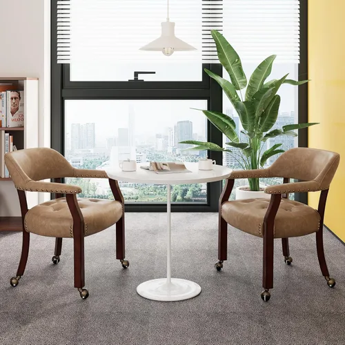 Miniatura 53 de Juego de 8 sillas de cuero de comedor con ruedas y brazos, silla de capitán Accent con ruedas, sillas de madera con ruedas enrollables para cocina