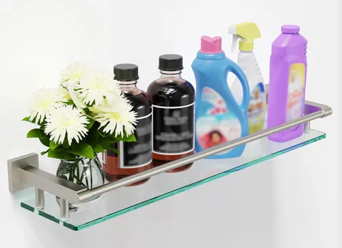 Miniatura 11 de Estantes de vidrio para baño, estante rectangular de acero inoxidable cromado de 20 pulgadas, estante de vidrio templado para montaje en pared