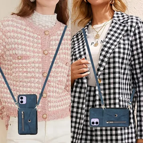 Miniatura 5 de Asuwish Funda de teléfono para iPhone 11 6.1 con correa cruzada para muñeca, soporte para tarjetas de crédito, accesorios de celda de cuero
