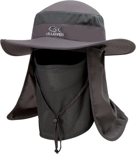 Miniatura 12 de YR.Lover Gorra de pesca de ala ancha con protección solar UV para exteriores con solapa extraíble