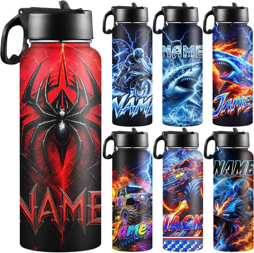 Miniatura 26 de Botellas de agua personalizadas para niñas, de acero inoxidable con aislamiento de doble pared con pajita, botella de agua de color degradado