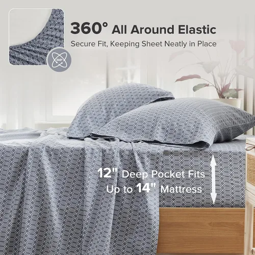Miniatura 2 de Comfort Spaces Sábanas 100% algodón tamaño individual, transpirables, naturalmente frescas, sábanas de algodón suave con bolsillo elástico de 14