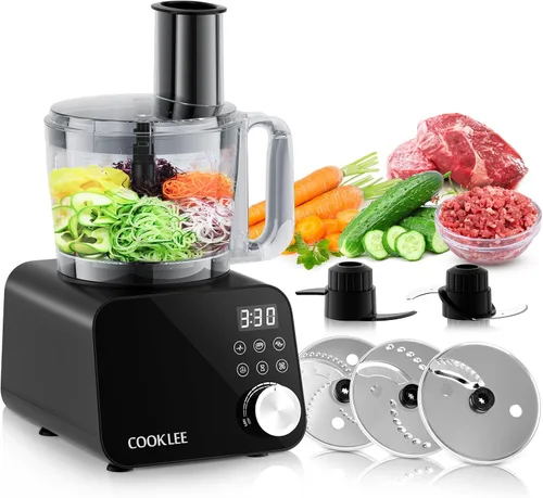 Miniatura 10 de Procesador de Alimentos COOKLEE, 600 Vatios, Cortador de Alimentos Eléctrico de 6 Funciones para Picar, Picar Fino, Cortar en Cubos, Rallar, Cortar