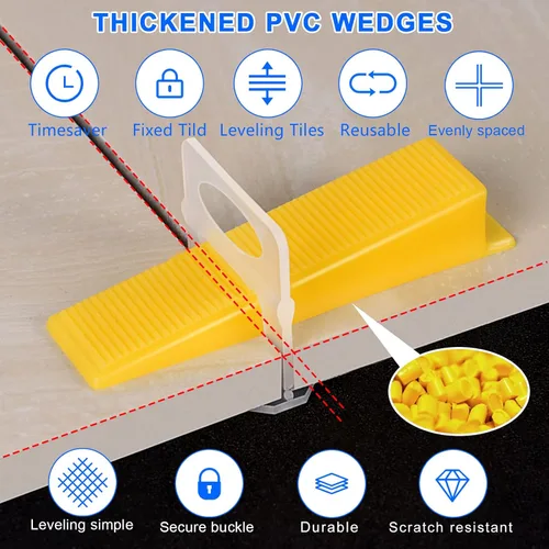 Miniatura 3 de Clips para sistema de nivelación de azulejos de 1/8 pulgadas, 2000 piezas de clips espaciadores de azulejos y 300 cuñas amarillas reutilizables
