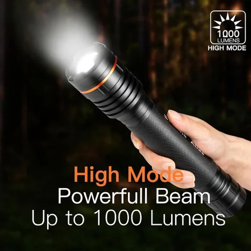 Miniatura 5 de KunHe Linternas LED de Celda 3D de Servicio Pesado, Aluminio Grande con Zoom de Alto Lumen 1000 LM Alimentadas por Batería, Luz Flash de Policía