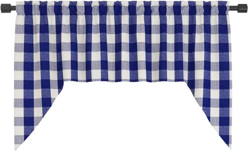 Miniatura 238 de Cenefas de cortina para ventana de 16 pulgadas de largo, 2 paneles de cuadros búfalo, cortinas pequeñas con bolsillo para barra, estilo clásico