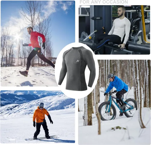 Miniatura 6 de MEETWEE Paquete de 4/5 camisas de compresión térmica para hombre, manga larga, forro polar, capa base, equipo de entrenamiento de invierno