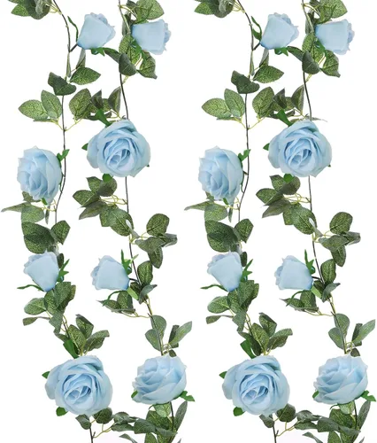 Miniatura 11 de Felice Arts Paquete de 2 guirnaldas de rosas artificiales color blanco crema de 6.5 pies cada guirnalda de rosas artificiales colgantes para arco