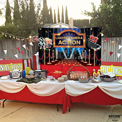 Miniatura 7 de KatchOn, Fondo de acción con luces para cámara, grande, 72 x 44 pulgadas, decoraciones de fiesta temática de película, decoraciones de fiesta