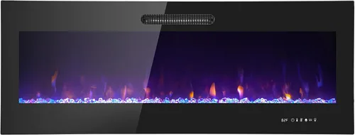Miniatura 12 de Prominence Home Chimenea eléctrica de diseño delgado LED y chimenea montada en la pared con calentador de 1500 W, opciones de troncos y brasas