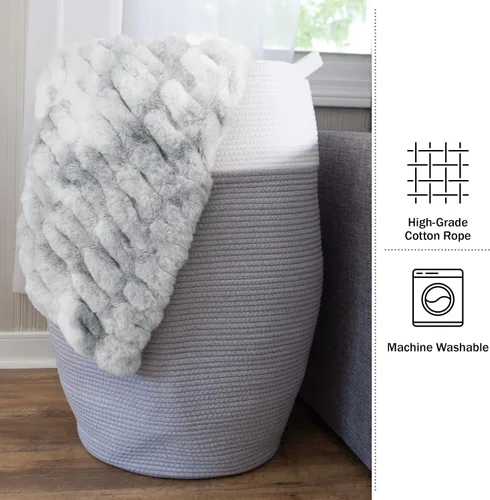 Miniatura 3 de Home-Complete - Cesta de lavandería curvada de cuerda de algodón con asas para sala de estar, dormitorio, baño, guardería y cuarto de servicio (gris)