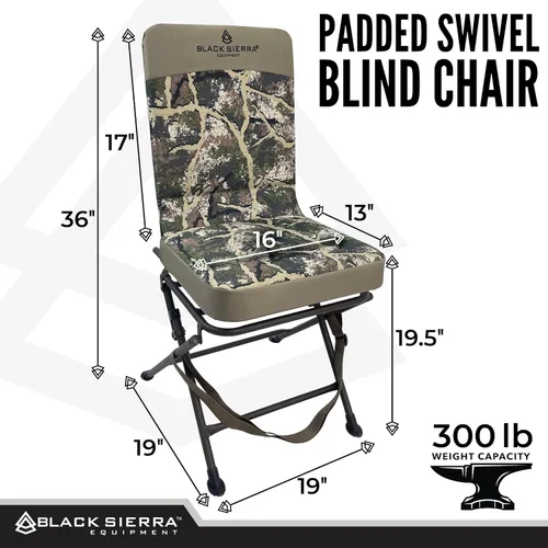 Miniatura 2 de Black Sierra Equipment Silla giratoria acolchada de caza, silenciosa rotación de 360 grados, asiento acolchado, soporte estable para suelo