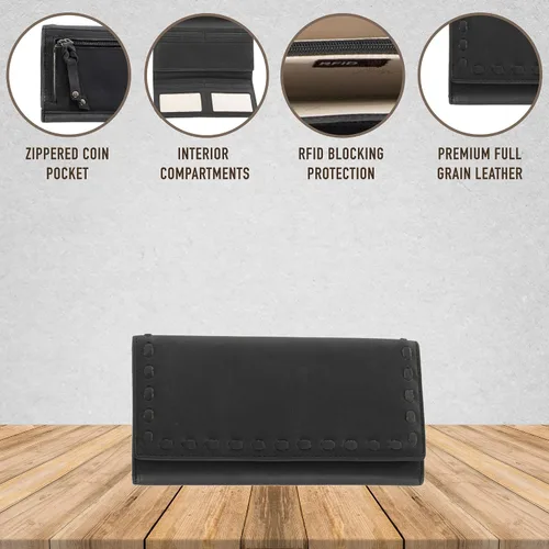 Miniatura 5 de Lady Conceal Hope RFID - Cartera de cuero con cordones, Negro -, Cartera triple plegable
