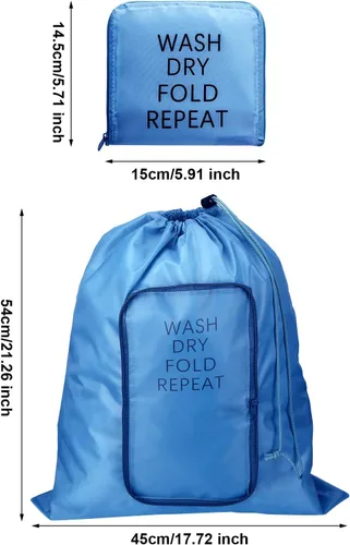 Miniatura 7 de 2 piezas de bolsa de lavandería para viaje, bolsa lavable para ropa sucia con cordón y cremallera para maleta, 22 x 18 pulgadas (rosa, azul, clásico)
