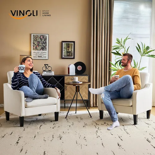Miniatura 9 de VINGLI Sillas decorativas beige para sala de estar, silla tapizada cómoda de mediados de siglo, sillón moderno para dormitorio, oficina en casa