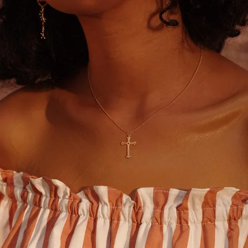 Miniatura 92 de Fettero - Collar con dije de cruz de fe, chapado en oro de 14 K, cadena fina, minimalista, simple, pequeña, para oración, regalo de joyería religiosa