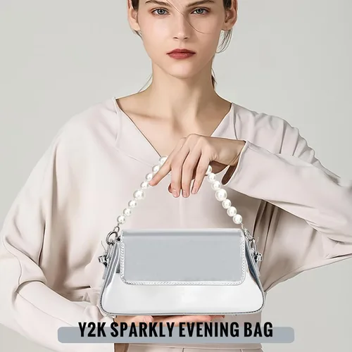 Miniatura 3 de shoowyees Evening Y2k - Bolso Hobo brillante para mujer, bolso plateado brillante, bolso de mano metálico, bolso de hombro 2023