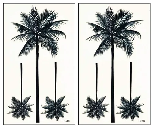 Mini tatuajes, 2 hojas de palmera de coco, árbol de playa, tatuaje temporal de dibujos animados para hombres, mujeres y niños, arte a la moda,