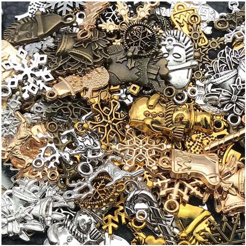 WOCRAFT 100 piezas dijes de Navidad para hacer joyas, dijes surtidos para joyas, brazaletes y pulseras, dijes de metal mixtos a granel al por mayor