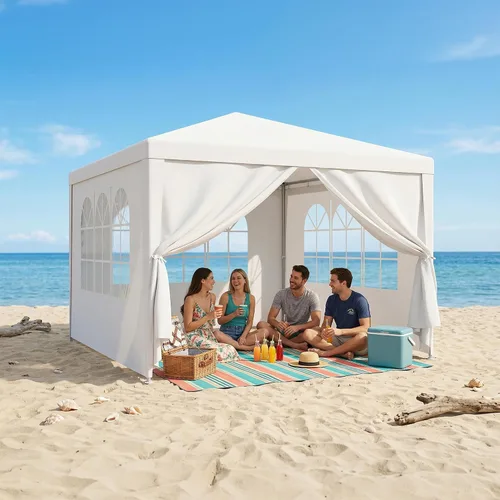 Miniatura 9 de LEMY Tienda de Fiesta, Carpa Gazebo para Exteriores de 10'x10' con Paredes Laterales Removibles y Ventanas, Tienda Blanca Resistente al Agua