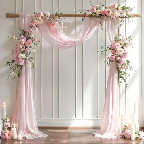 Miniatura 17 de Tela drapeada para arco de boda de 28 x 19 pies, telón de fondo de tela de gasa transparente, 1 panel de cortinas de rosa polvorienta para Cortina
