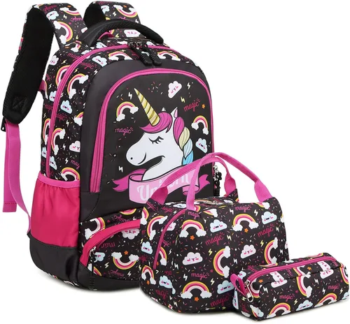 Miniatura 59 de Juego de mochila para niñas y adolescentes, mochila escolar para niños con bolsa para el almuerzo, estuche para lápices, mochilas escolares