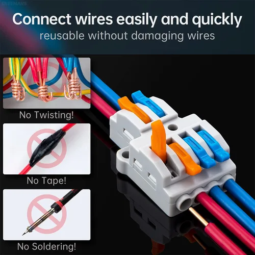 Miniatura 2 de 10 conectores de cable de palanca, conector de cable de cableado rápido, bloque de terminales de conductor a presión (2 en 4 salidas)