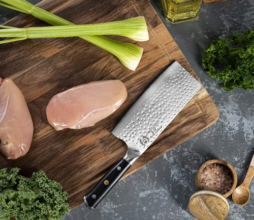 Miniatura 3 de Regalia Cuchillo de Carnicero Chino de Carne de 7 pulgadas: Cuchillo Japonés Profesional de Servicio Pesado AUS-10 Acero Damasco de 67 Capas Hoja