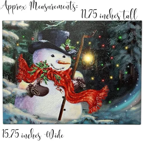 Miniatura 2 de Lienzo de muñeco de nieve iluminado con linterna LED, impresión de escena de invierno de Navidad, decoración navideña para colgar en la pared