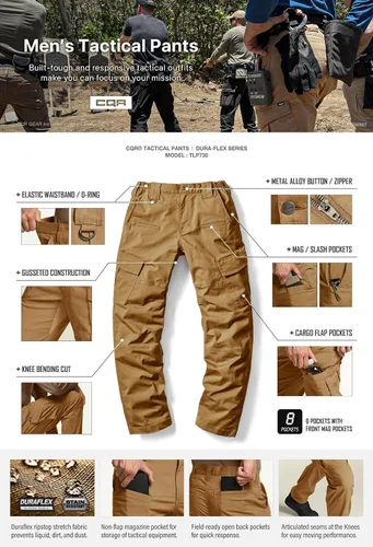 Miniatura 4 de CQR Pantalones tácticos Flex Ripstop para hombre, pantalones cargo elásticos resistentes al agua, pantalones de trabajo ligeros EDC para senderismo