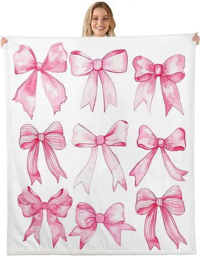 Miniatura 23 de Erosebridal Black Pink Bow Fleece Throw Blanket 40"x50" - Ultra-Soft for Couch Sofa Bed,Kawaii Cool Bowknot Sherpa Blanket,Princess Style Fuzzy