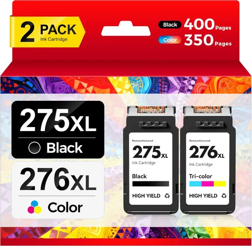 275XL 276XL - Cartucho de tinta compatible con Canon PG-275XL CL-276XL 275 276, color negro, 2 unidades para PIXMA TR4720 TS3720 TS3522 TS3500
