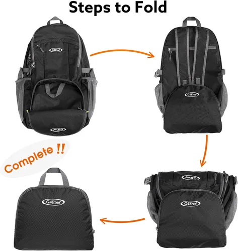 Miniatura 6 de G4Free Mochila de senderismo plegable ligera 40L, mochila de viaje impermeable Negro