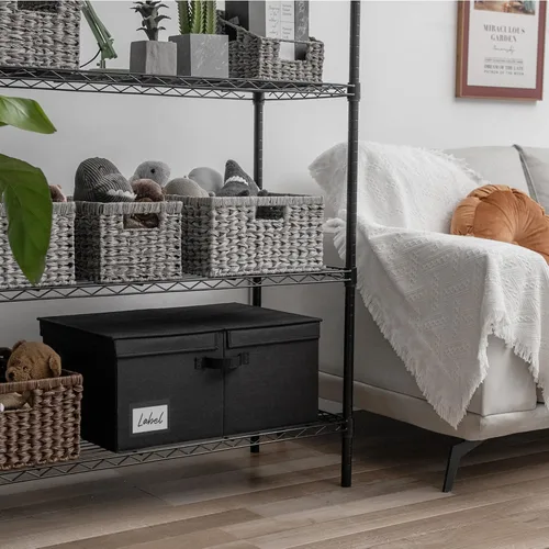 Miniatura 4 de GRANNY SAYS Contenedor de almacenamiento negro con tapa, organizadores de armario de tela y cestas de almacenamiento, caja de almacenamiento extra