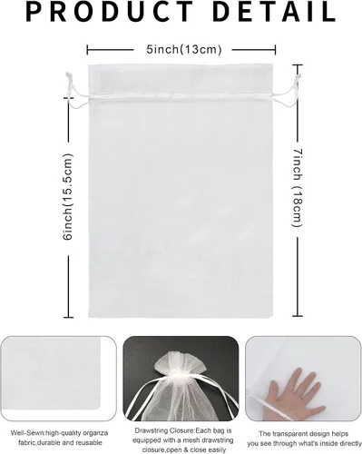 Miniatura 3 de Jexila 120 bolsas de organza transparente de 5 x 7 pulgadas, bolsas de regalo con cordón de malla pequeñas para joyas, bodas, fiestas, baby shower