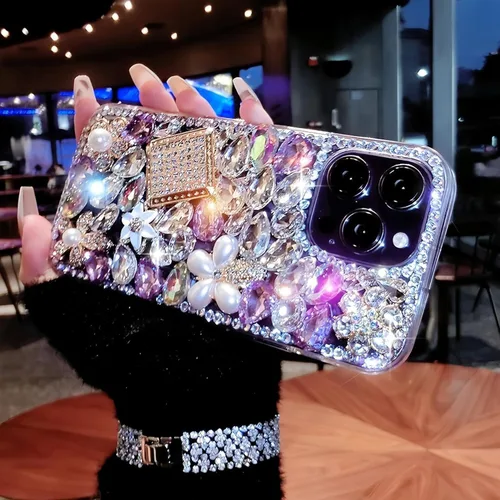 Miniatura 2 de Compatible con iPhone 13 Funda Linda con Diamantes de Imitación y Purpurina - Funda de Lujo de Diseño con Diamantes de Imitación para Mujer