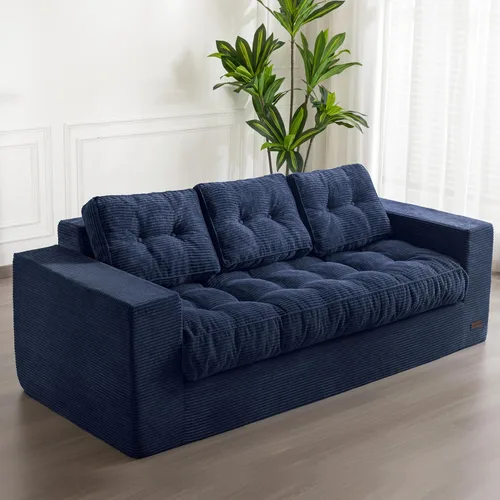 Miniatura 13 de MAXYOYO Sofá de 3 Plazas sin Estructura, Sofá Moderno Acolchado para Sala de Estar, Sillón Suave Tipo Puf de Espuma de Alta Densidad con Almohadas