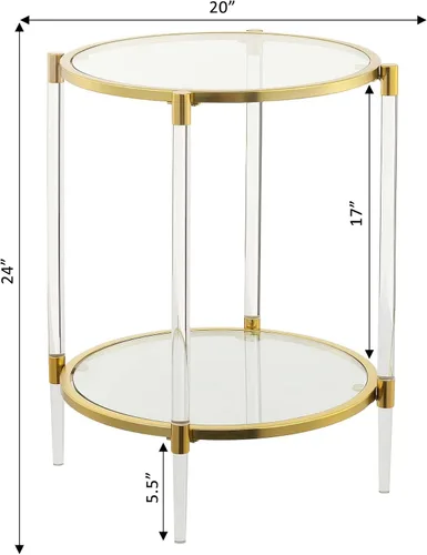 Miniatura 3 de Convenience Concepts Royal Crest - Mesa auxiliar de cristal acrílico de 2 niveles, vidrio/dorado