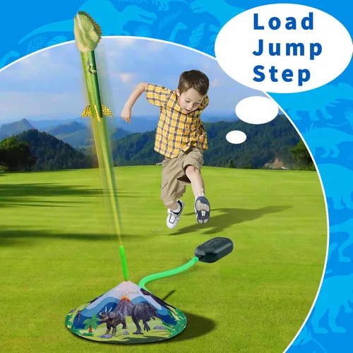 Miniatura 5 de Gizzjoy Lanzador de cohetes de juguete de dinosaurio para niños, lanza hasta 100 pies, 4 cohetes, juguetes exteriores para niños, juguetes