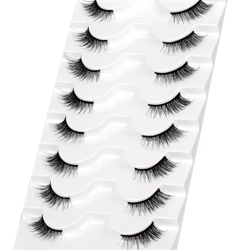 Miniatura 380 de Pooplunch - Pestañas postizas finas de visón sintético, estilo ojo de gato, naturales, cruzadas, tipo racimo, efecto 8D de volumen, tiras