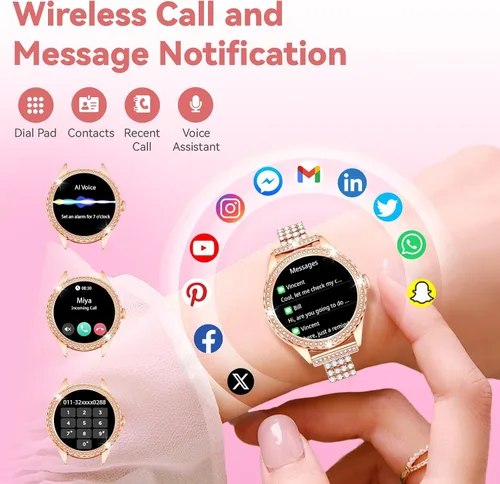 Miniatura 3 de Reloj inteligente para mujer – Hacer/responder llamadas, reloj de fitness impermeable IP67 de 1.32 pulgadas con monitor de sueño de frecuencia