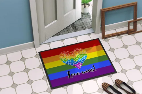 Miniatura 4 de Caroline's Treasures CK8017JMAT - Felpudo de 24 x 36 pulgadas, diseño de orgullo gay, diseño de corazón y mosaico, para entrada, antideslizante