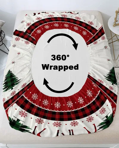 Miniatura 4 de Sábanas bajeras de tamaño individual con diseño de reno de Navidad, con bolsillo profundo de hasta 16 pulgadas, diseño de copo de nieve blanco